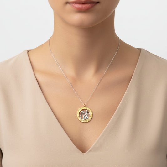 Collier en argent plaqué or avec signe du zodiaque Verseau
