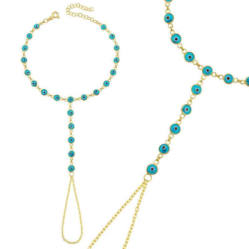 Gold Plated Blue Evil Eye Beaded Shahmaran Silver
