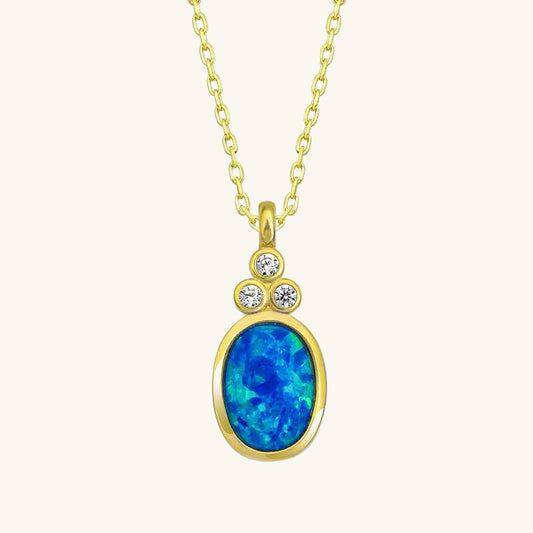 Gold Plated Blue Opal Stone Pineapple Women's Silver Necklace