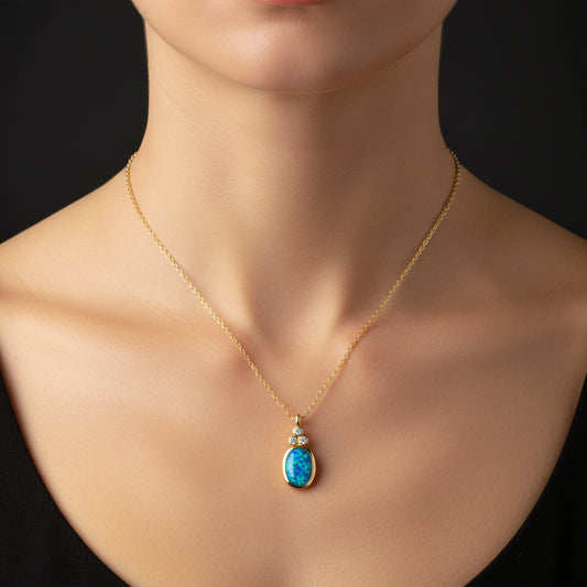 Gold Plated Blue Opal Stone Pineapple Women's Silver Necklace