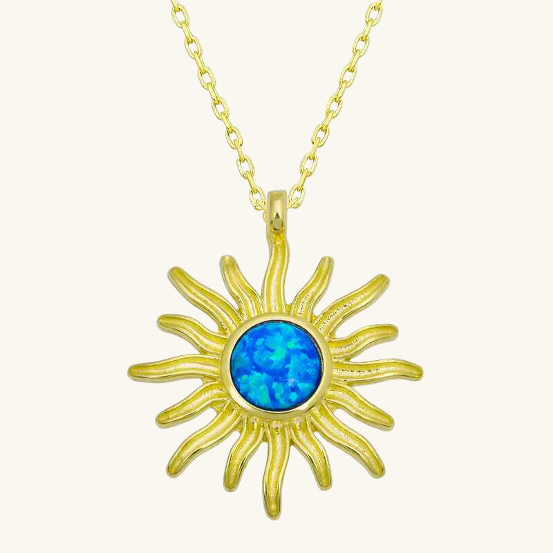 Gold Plated Blue Opal Stone Sun Women's Silver Necklace