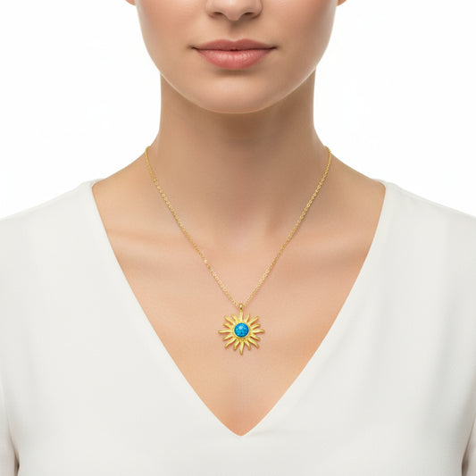 Vergoldete blaue Opalstein-Sonnen-Damen-Silberkette