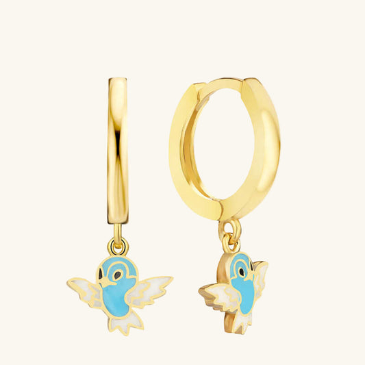 Boucles d'oreilles pendantes en argent plaqué or pour femme, motif oiseau bleu