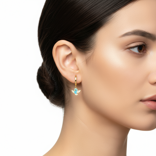 Boucles d'oreilles pendantes en argent plaqué or pour femme, motif oiseau bleu