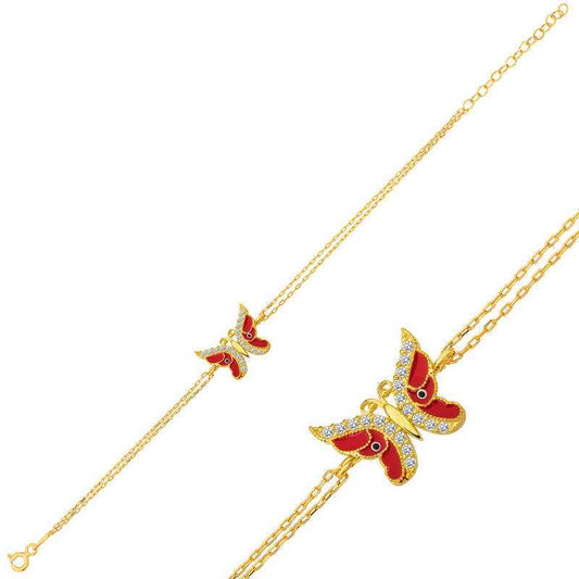 Gold Plated Enamel Butterfly Women's Silver Bracelet