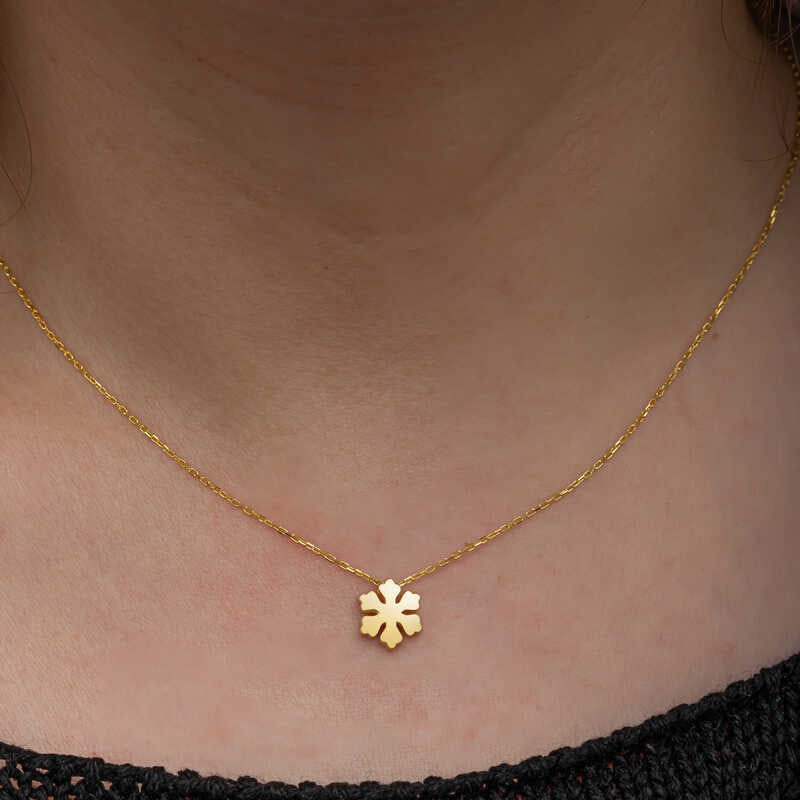 Collier en argent plaqué or pour femme avec flocon de neige minimaliste