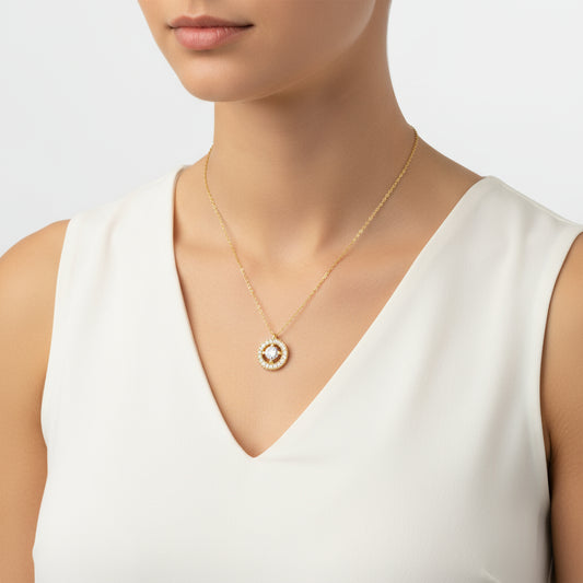 Gold Plated Minimal Round Solitaire Women's Silver Necklace
