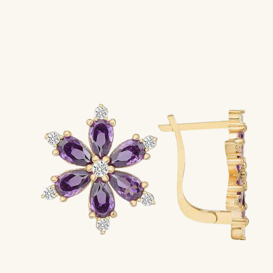 Gold Plated Purple Lotus Flower Women's Silver Earrings