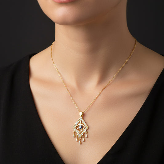 Gold Plated Evil Eye Women's Silver Necklace