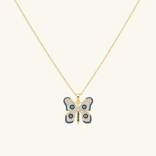 Gold Plated Evil Eye Butterfly Women's Silver Necklace