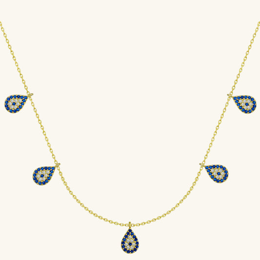 Gold Plated Evil Eye Luck Women's Silver Necklace