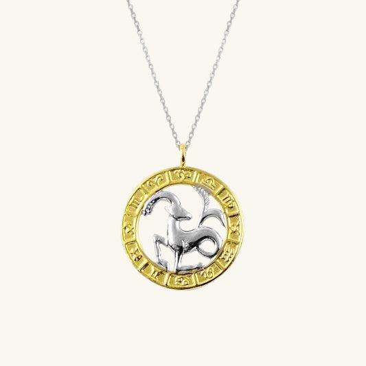 Collier en argent plaqué or avec signe du zodiaque Capricorne