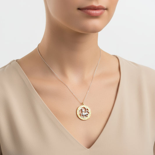 Collier en argent plaqué or avec signe du zodiaque Capricorne