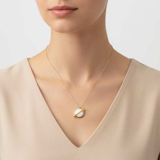 Gold Plated Opal Stone Planet Women's Silver Necklace