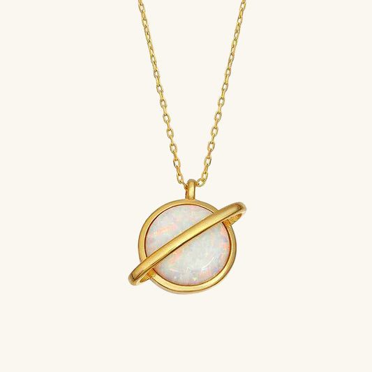 Gold Plated Opal Stone Planet Women's Silver Necklace