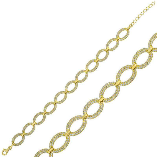 Gold Plated Oval Stone Women's Silver Bracelet