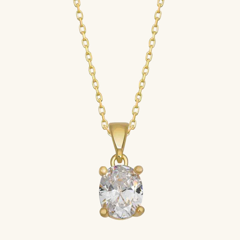 Gold Plated Oval Zircon Stone Women's Silver Necklace