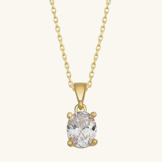 Gold Plated Oval Zircon Stone Women's Silver Necklace