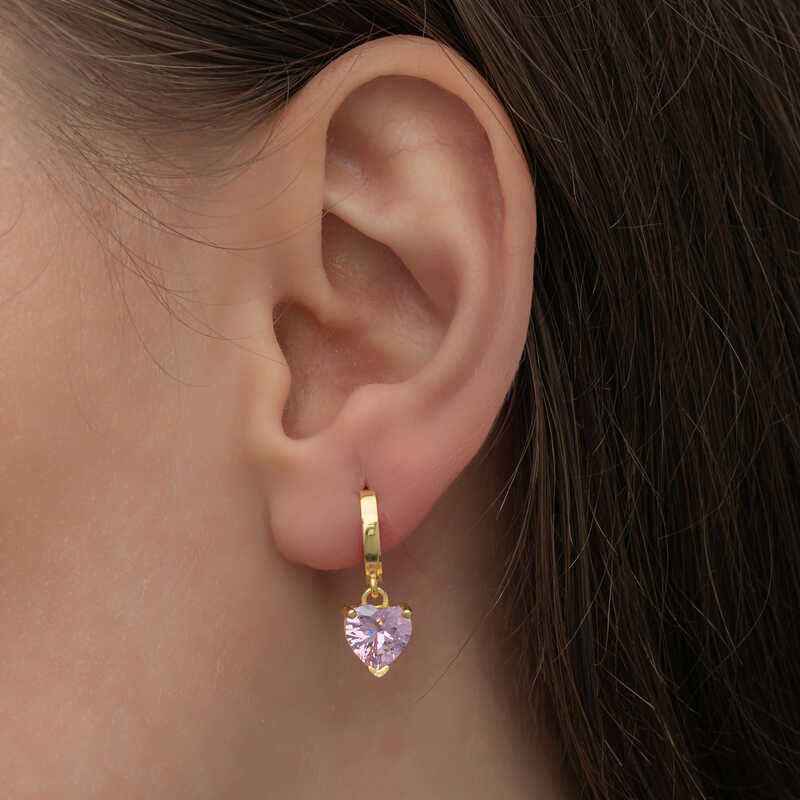 Gold Plated Pink Stone Heart Women's Silver Earrings
