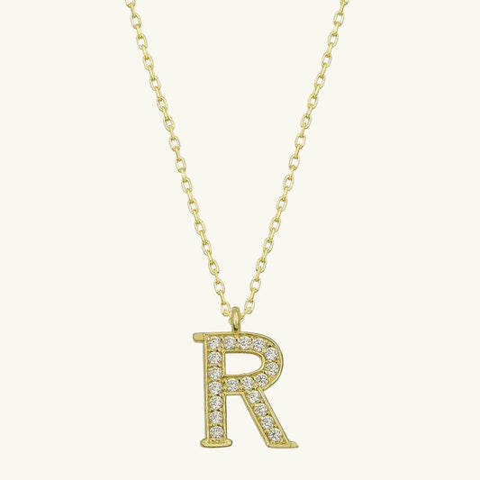 Gold Plated R Letter Women's Silver Necklace