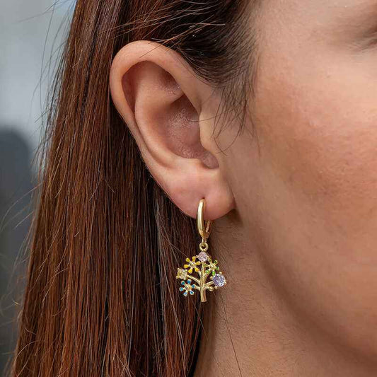 Gold Plated Stone Tree of Life Women's Silver Earrings