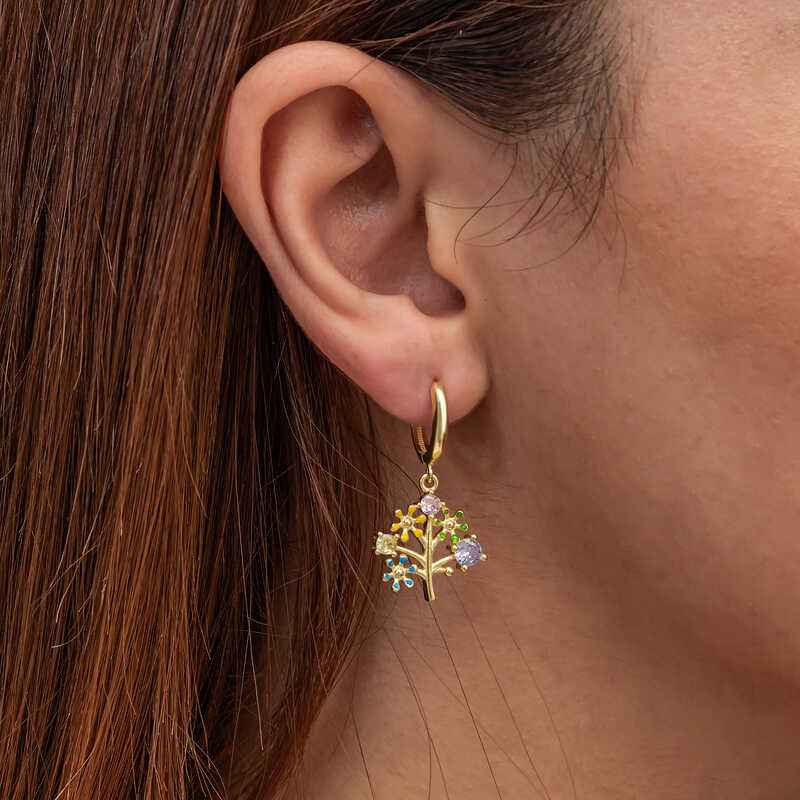 Gold Plated Stone Tree of Life Women's Silver Earrings