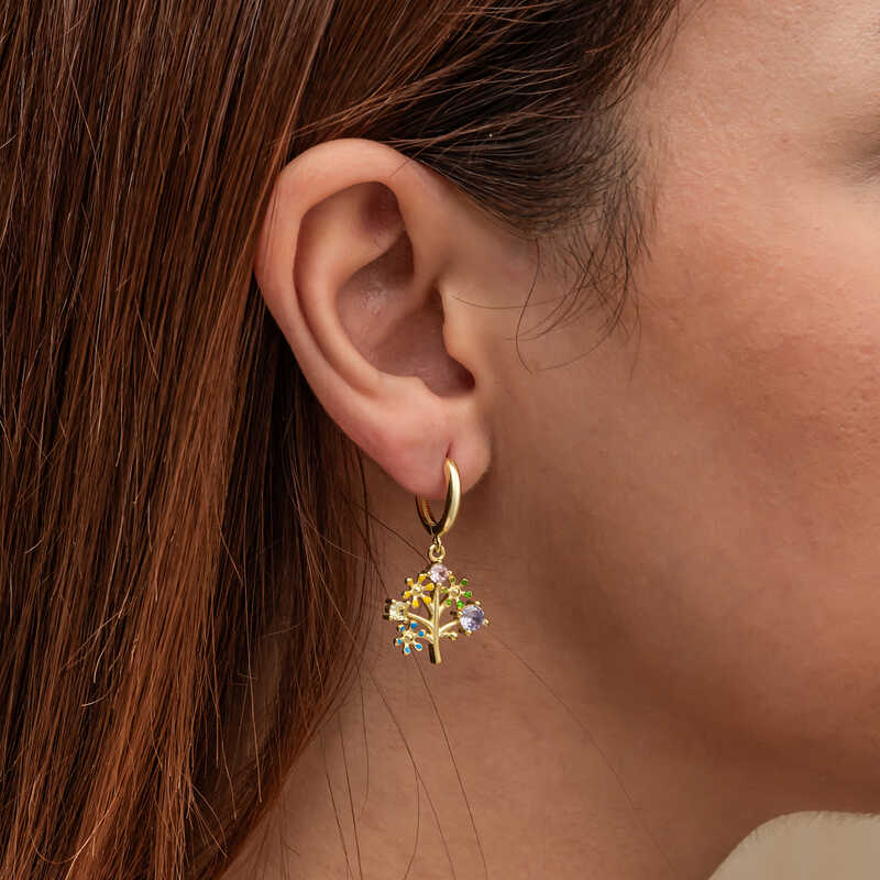 Gold Plated Stone Tree of Life Women's Silver Earrings