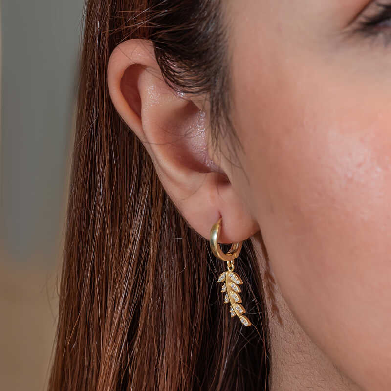 Gold Plated Dangling Wheat Ear Women's Silver Earrings