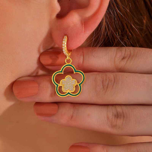 Gold Plated Dangling Flower Pattern Women's Silver Earring