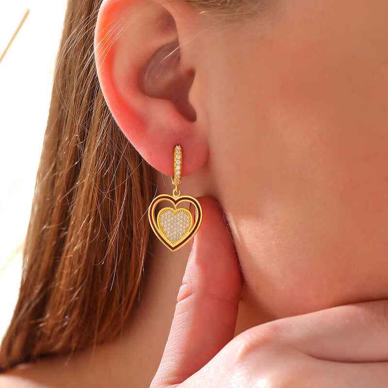 Gold Plated Dangling Heart Women's Silver Earring