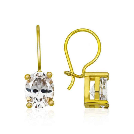 Gold Plated Dangle Oval Drop Silver Earrings