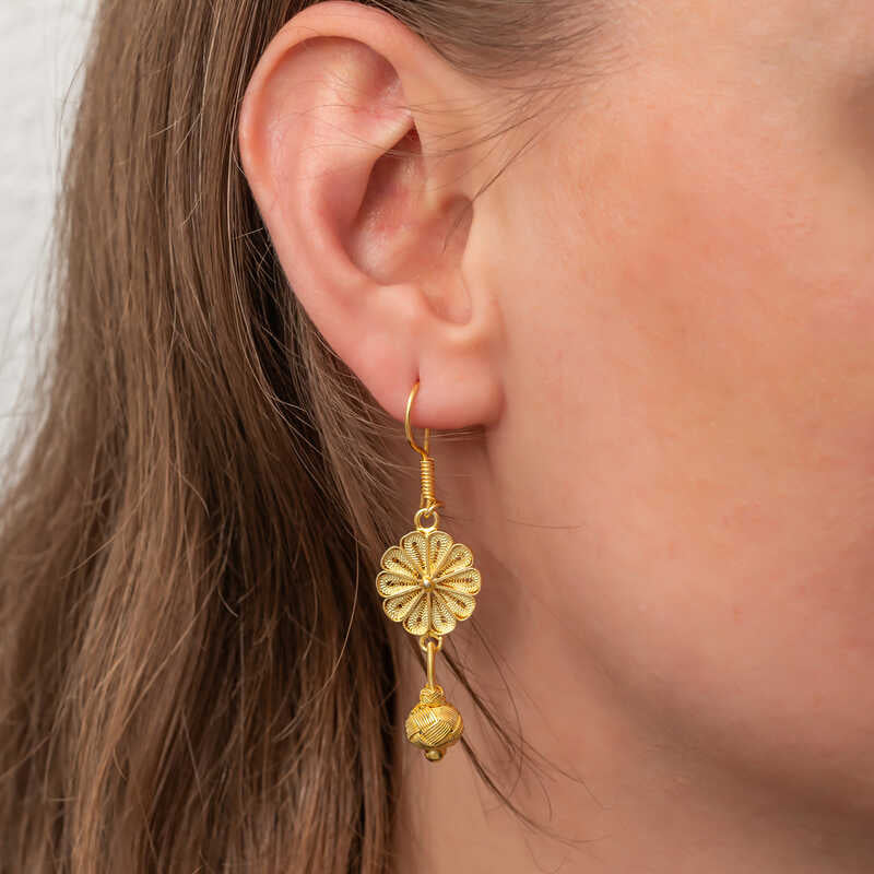 Gold Plated Dangling Kazaz Wire Art Women's Silver Earrings