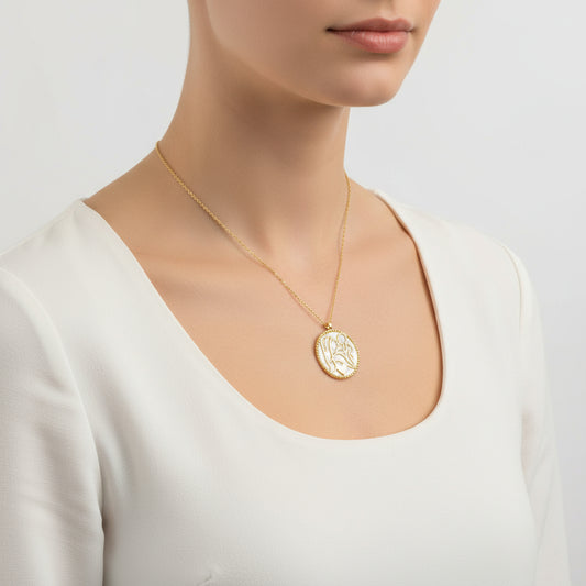 Gold Plated Mother Child Love Pearl Stone Silver Necklace