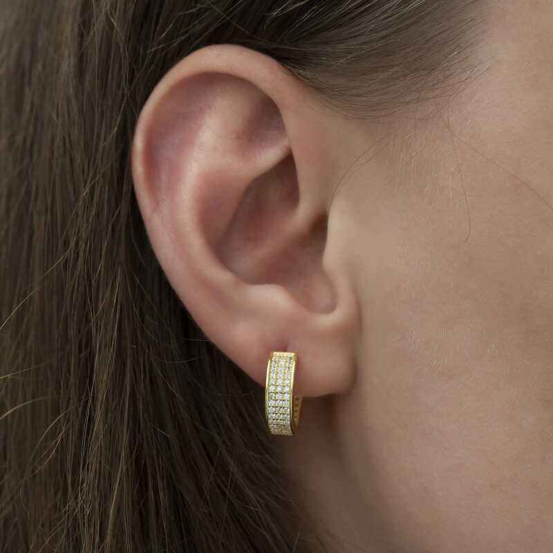 Gold Plated Row Stone Silver Hoop Earrings