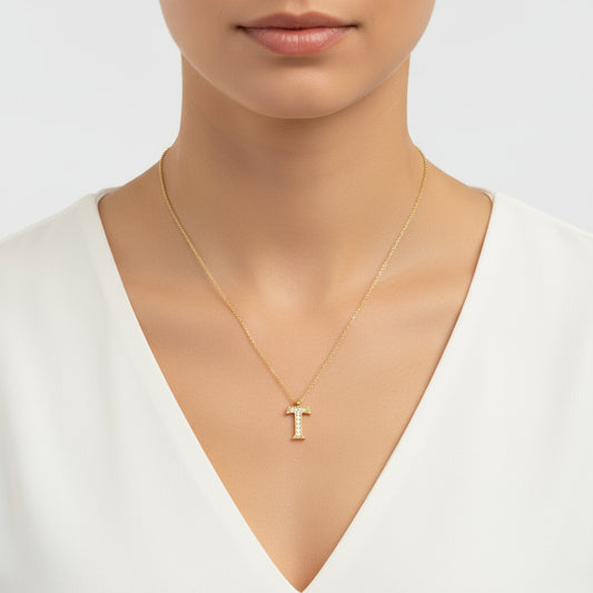 Vergoldete T-Buchstaben-Damen-Silberkette