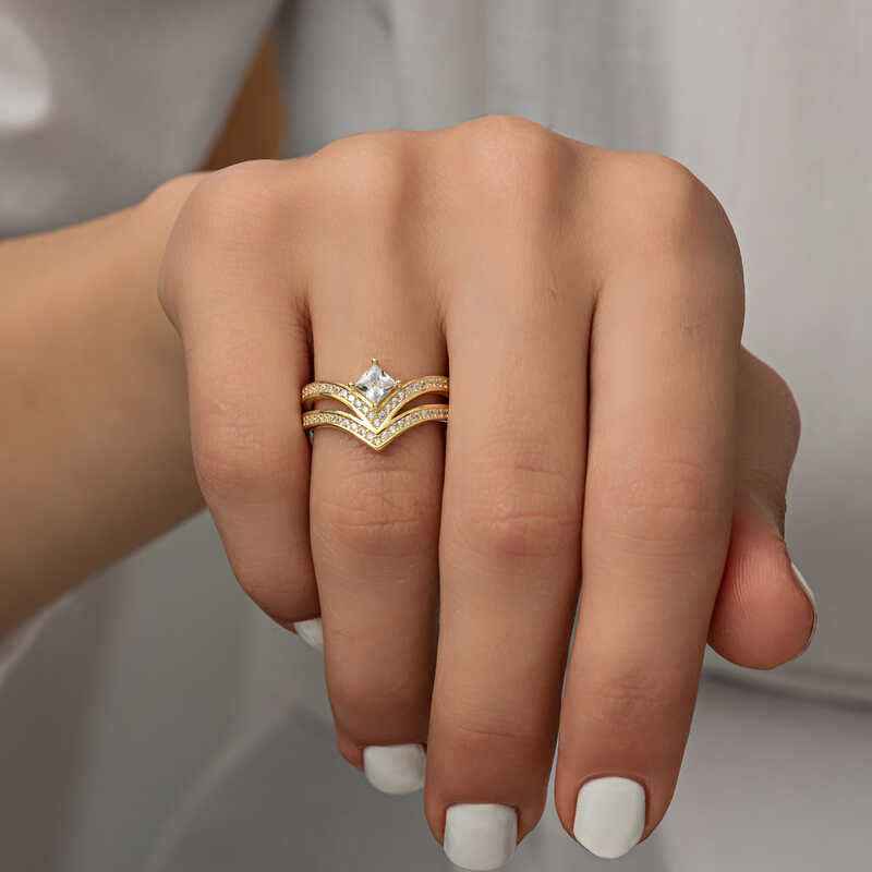 Gold Plated Single Stone Women's Silver Ring