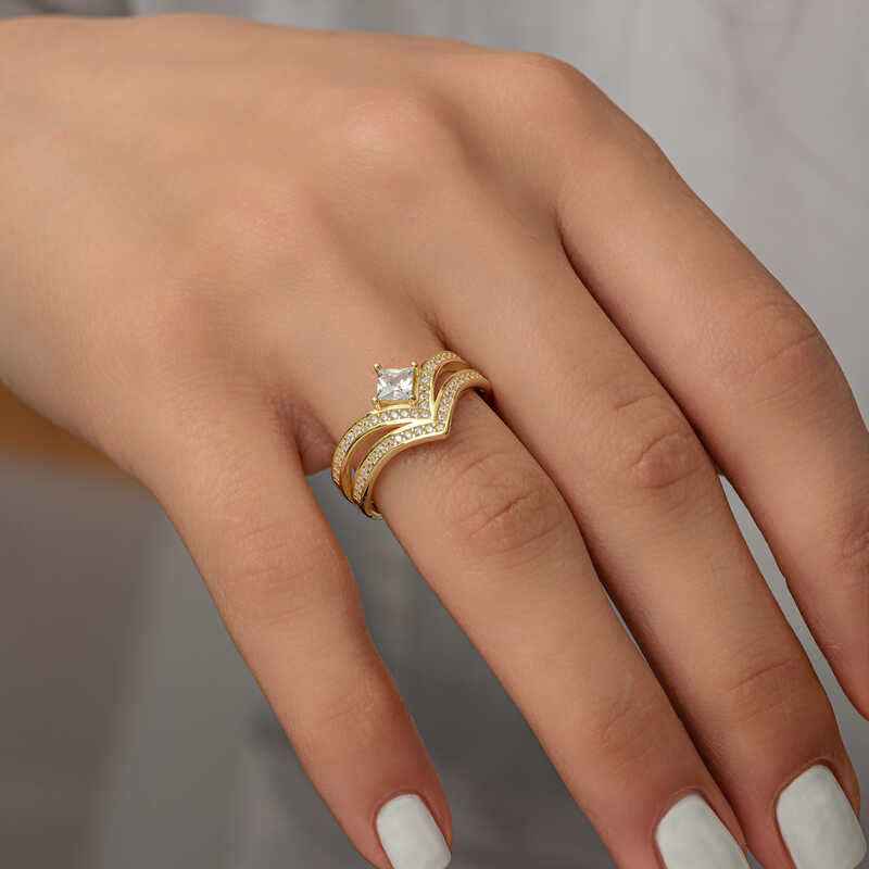 Gold Plated Single Stone Women's Silver Ring