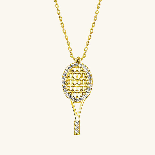 Gold Plated Tennis Racket Women's Silver Necklace