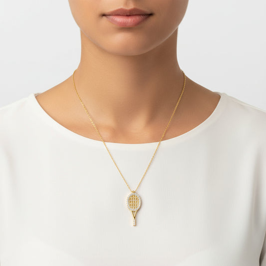 Gold Plated Tennis Racket Women's Silver Necklace