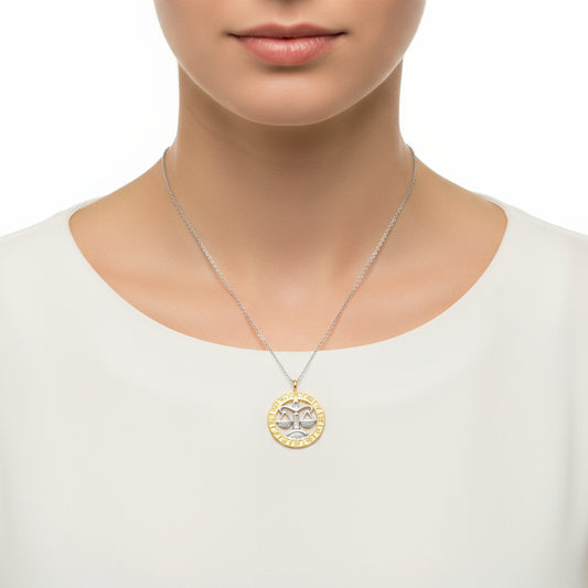 Collier en argent plaqué or avec signe du zodiaque Balance