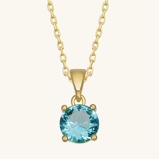 Gold Plated Turquoise Crystal Round Stone Women's Silver Pendant