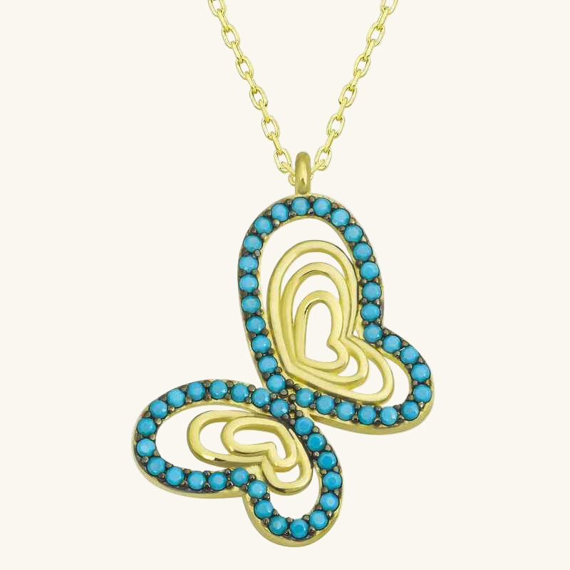 Gold Plated Turquoise Stone Butterfly Women's Silver Necklace