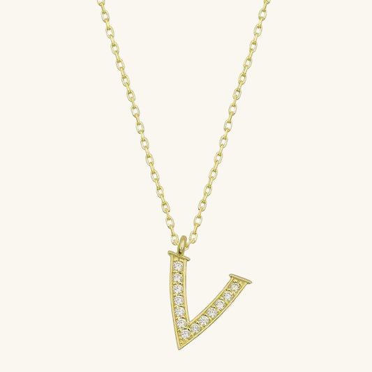 Gold Plated V Letter Women's Silver Necklace