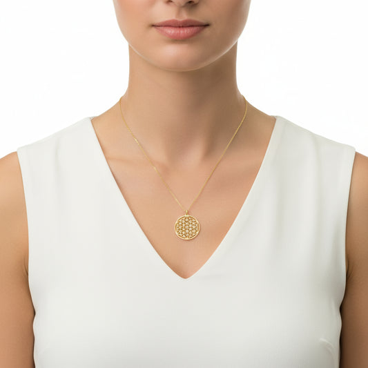 Gold Plated Flower of Life Silver Necklace