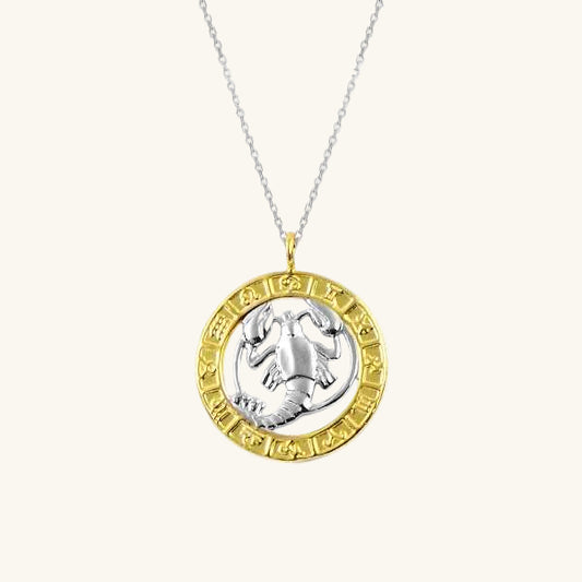 Collier en argent plaqué or avec signe du zodiaque Cancer