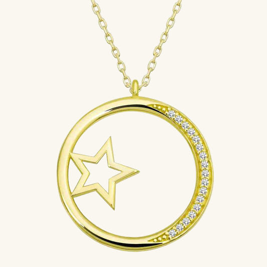 Gold Plated Star Detail Loop Women's Silver Necklace
