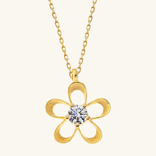 Gold Plated Zircon Stone Flower Women's Silver Necklace