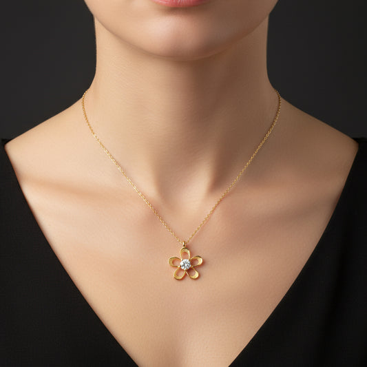 Gold Plated Zircon Stone Flower Women's Silver Necklace