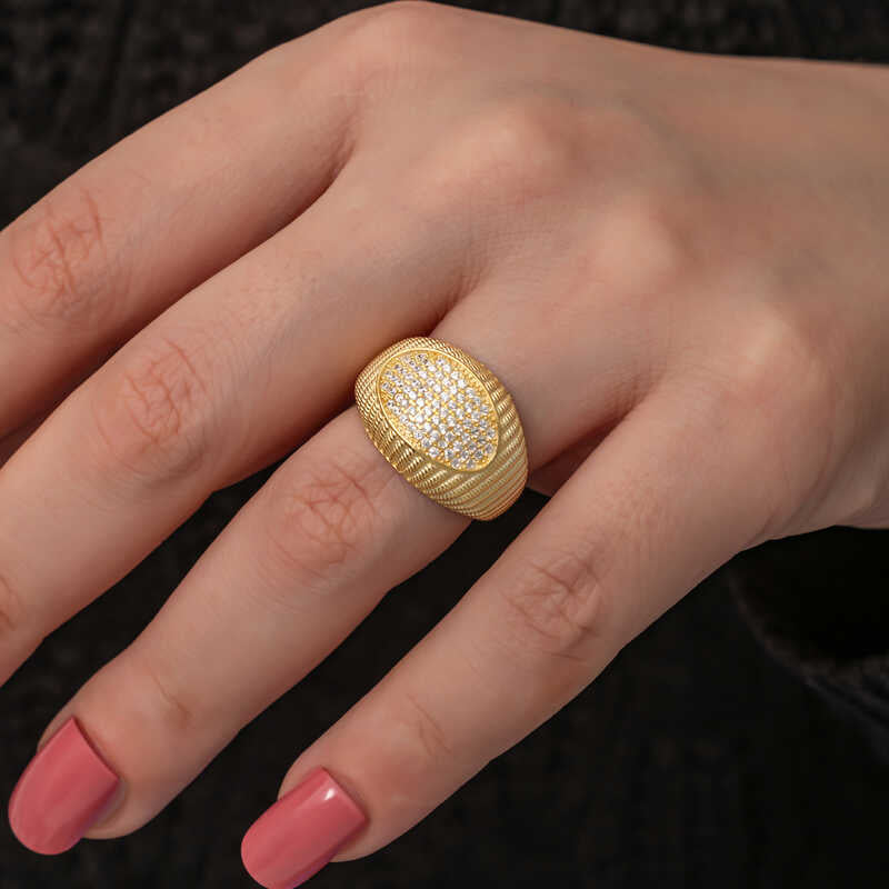 Gold Plated Zircon Stone Women's Silver Ring