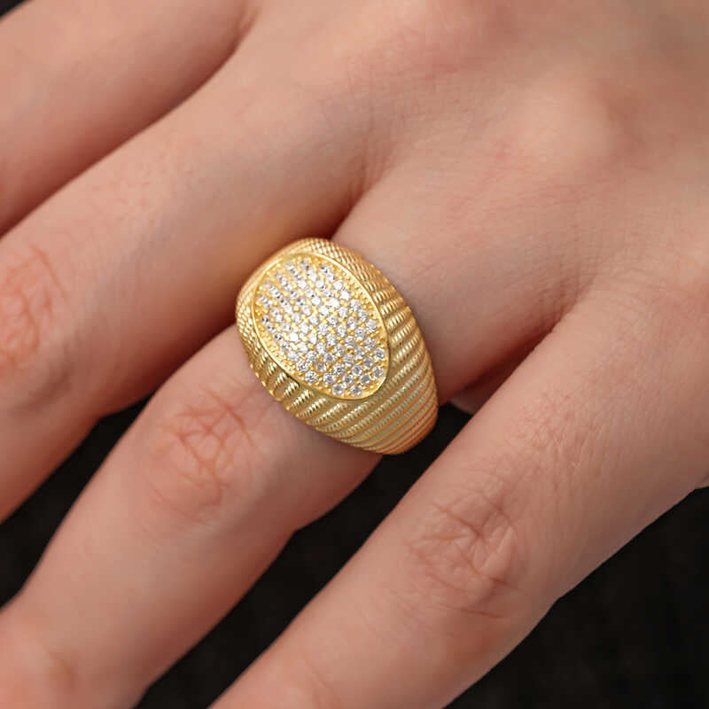 Gold Plated Zircon Stone Women's Silver Ring
